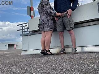 milf spreads legs wide and bends over to pee in parking lot