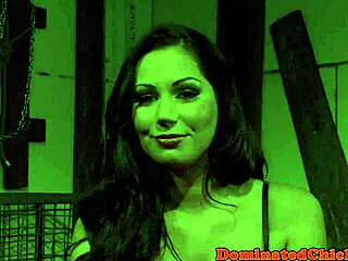 Tied sub babe swallows maledom cum