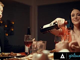 Lonely Wife Cheats With Boss's Wife Angela White During Dinner