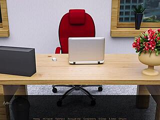 Blonde babe plays game at office