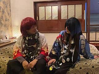 Japanese wife in costume delivers shocking deepthroat on Halloween night