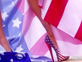 Inked goddess Daniela performs intriguing independence day striptease with teasing, cute, sexy moves in fantasy