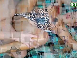 caressing luna's big ass by the christmas tree, filling her mouth with cum