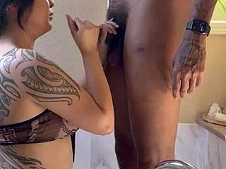 Big black cock in the bath sexy Asian