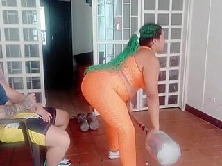 Big ass ebony amateur gets hardcore interracial pounding in the backyard with instructor.