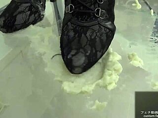 foodcrush fetish asian japanese stomping noodles in boots and shoes