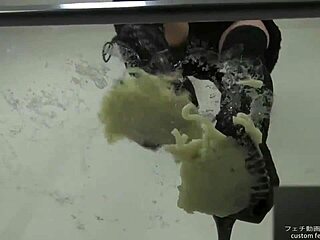 foodcrush fetish asian japanese stomping noodles in boots and shoes