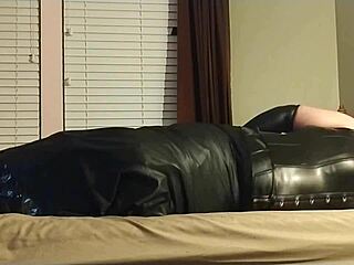 Crossdresser Ties Himself Up in Tight Bondage with Leather Boots!