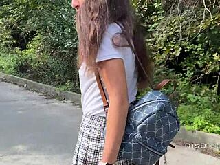 Babe flashes pussy on public bus, then bangs on beach!