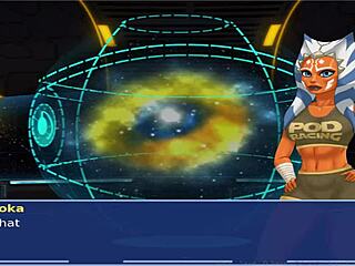 Star Wars orange trainer cosplay group scene with bdsm elements