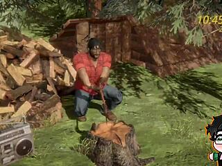 Lumberjack Strips in Woods for Yaoi Logjam.