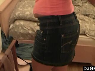 young blonde rips clothes and masturbates before mirror!