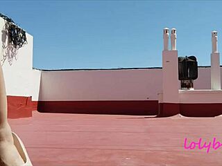 Neighbor's wet pussy fingered on terrace, filled with big cock