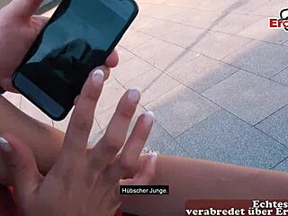 Skinny teen 18+ in red lingerie and nylons enjoys German POV sex date