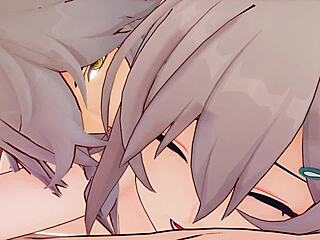 Qingque fucks Jing Yuan in 3D hentai with intense doggystyle. Bent over for deep creampie action.