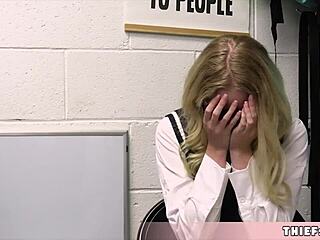 OMG, this cute geeky blonde teen shoplifter got caught... time for her tight pussy to pay! 😱