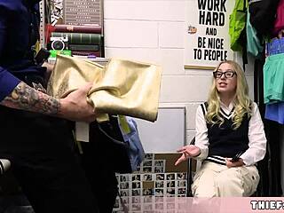 OMG, this cute geeky blonde teen shoplifter got caught... time for her tight pussy to pay! 😱