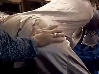 French Amateur Rubs Satin Panties in Black Corset Doggystyle