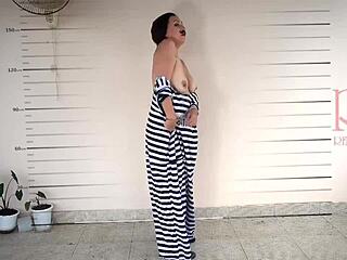 Hey, watch this detained lady strip for prison cosplay camera!