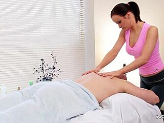Masseuse lets client take her raw in massage studio session
