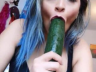 pepina gets anal with a big cucumber, staying wet and quiet