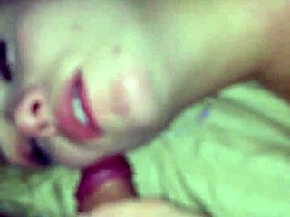 Blonde teen gags hard on huge cock for messy facial at home