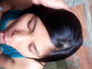 Latina couple's daring deepthroat in abandoned house for OnlyFans