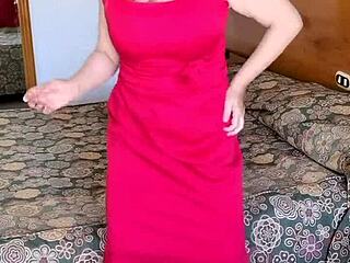 Milf MariaOld Teases with Huge Tits in Red Stockings