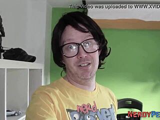 Busty amateur tricked into sucking a nerd for facial