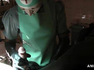 Rubber Nurse Agnes In Grey Dress Performs Prostate Massage And Pegging
