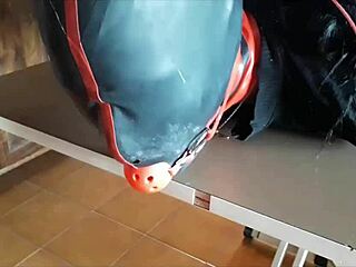 Blindfolded teen Laura in bondage on heels and pantyhose