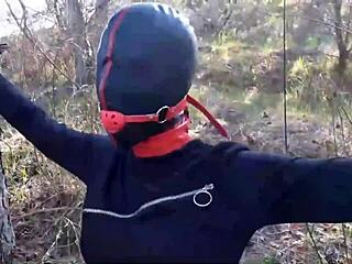 Blindfolded teen Laura in bondage on heels and pantyhose