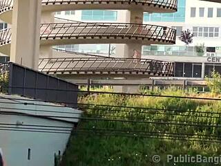 I can't believe cute blonde teen Alexis Crystal in public threesome