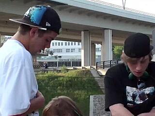 I can't believe cute blonde teen Alexis Crystal in public threesome