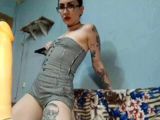 Skinny hot milf sucks dildo deepthroat with spitting and dirty talk