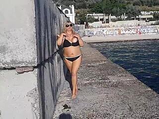 Milf Teases Big Tits and Ass on Public Beach