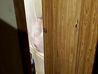 spying on shaved wife bathing in shower, caught voyeuring her hairless body
