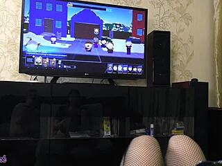 Blonde gamer girl with brown eyes quits game for doggystyle creampie