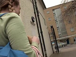 Sexy shy girl pissing in public bathroom while masturbating