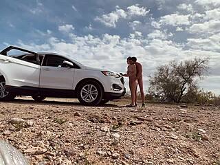 Pulled Over for Intense Sex in the Desert with a Hot Milf Couple in Public