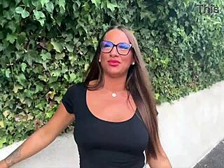 Mila in glasses bends over for rough deepthroat blowjob!