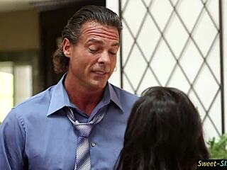 small tittied teen 18+ gets drilled by stepdad in steamy action.