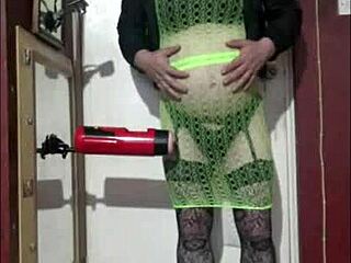 Crossdresser Enjoys Shy Machine Masturbation Session