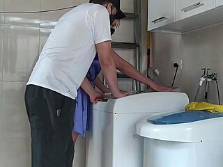 casada teases technician with see-through robe while fixing washer at home