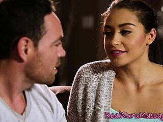 The brunette masseuse is getting fucked hard