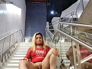 This naughty blonde loves teasing in public with her bold moves