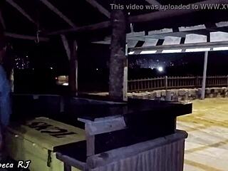 BBW African Wife Sucks for Water at Outdoor Kiosk