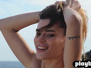 hot big ass brunette teen posing outdoor with style