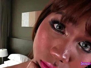 yo, this slutty shemale is goin' wild solo, stuffin' her toy deep in her ass!