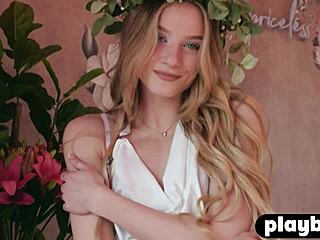 cute blonde teen roxy shaw strips lingerie for passionate posing